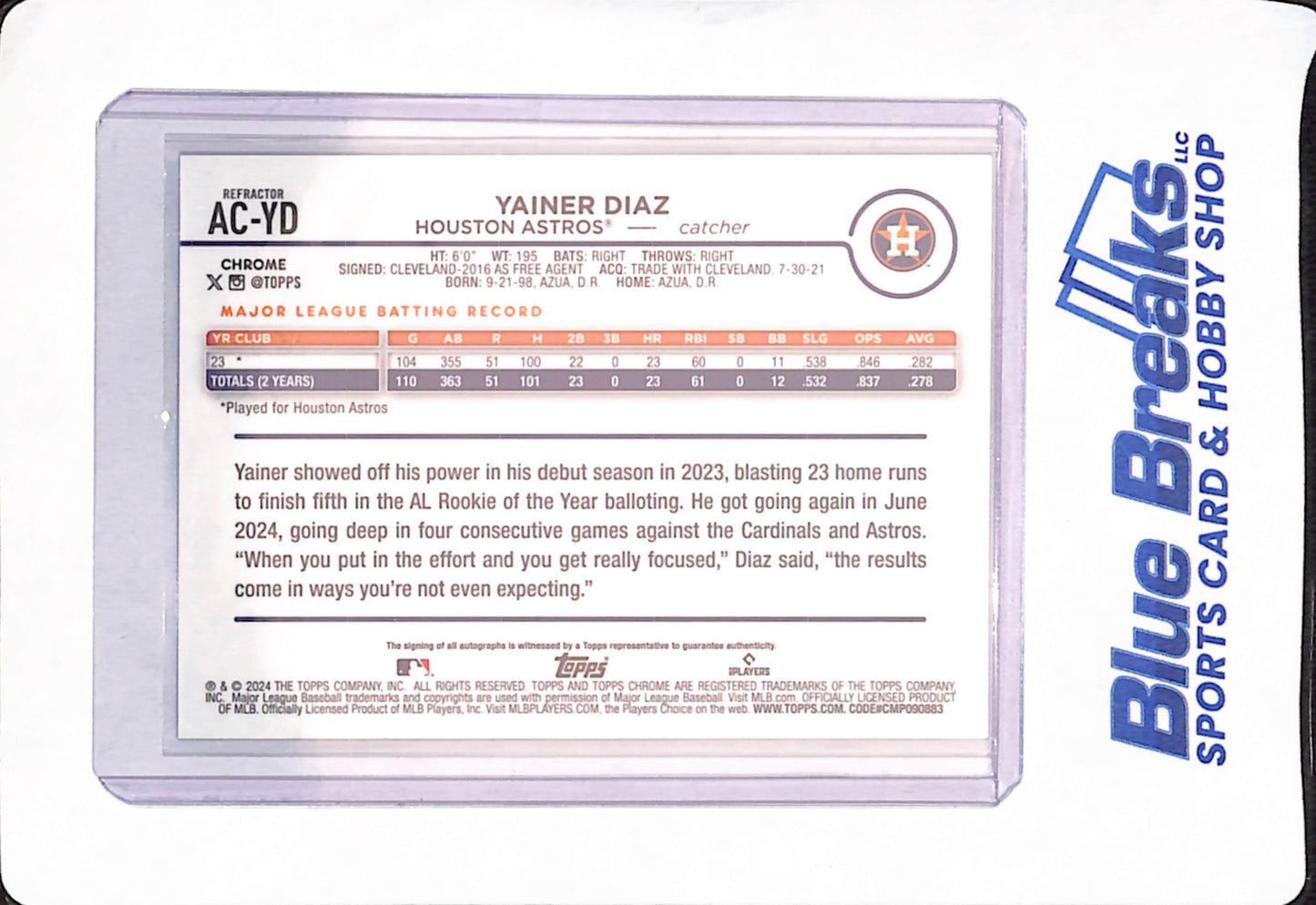 2024 Topps - Yainer Diaz - Baseball - Houston Astros - Autographed - Refractor - 277/499