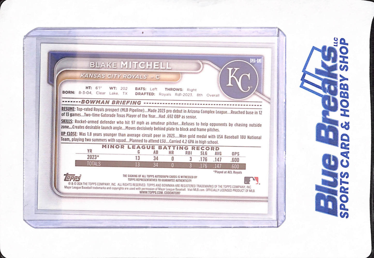 2024 Topps Bowman Chrome - Blake Mitchell - Mojo Refractor - Baseball - Kansas City Royals - # BMA-BMI - Autographed