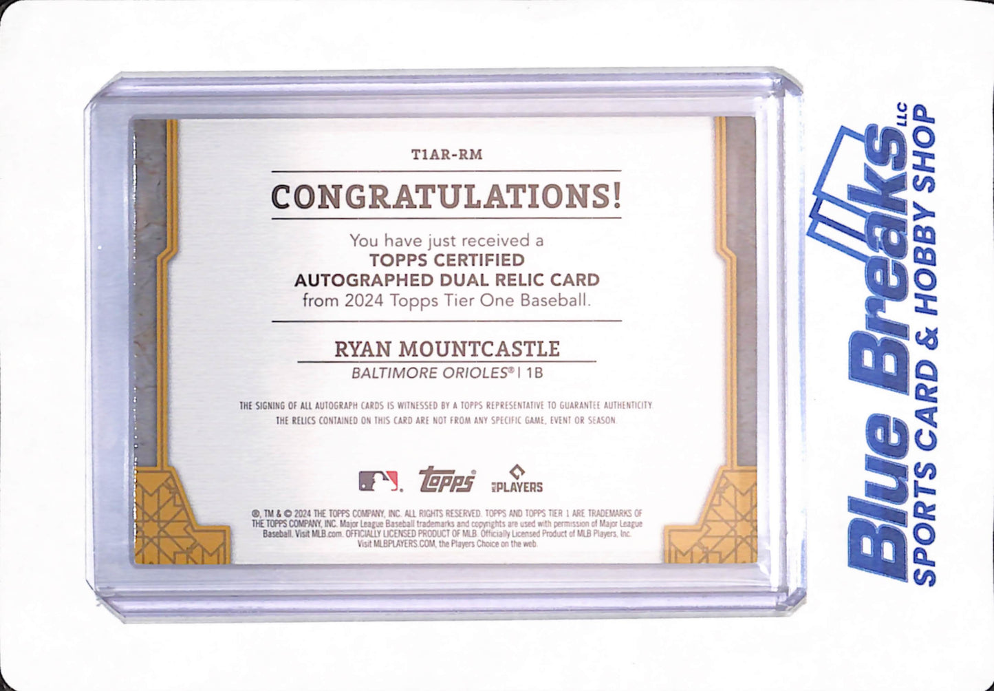 2024 Topps Tired One - Ryan Mountcastle - Baltimore Orioles - Baseball - Dual Relic - 30/99 - Autographed