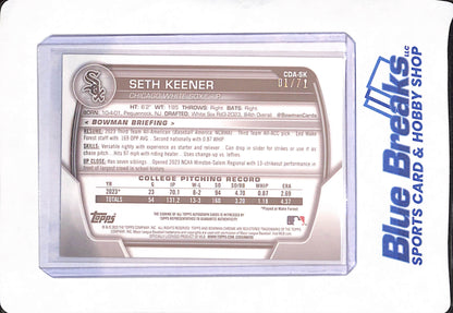 2023 Bowman Chrome 1st - Seth Keener - Baseball - Chicago White Sox - # CDA-SK - 1/71 - Speckle Refractor - Autographed