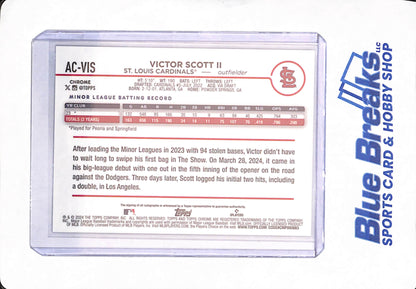 2024 Topps Chrome - Victor Scott II - Baseball - St Louis Cardinals - # AC-VIS - Rookie - Speckle - 247/299 - Autographed - Purple