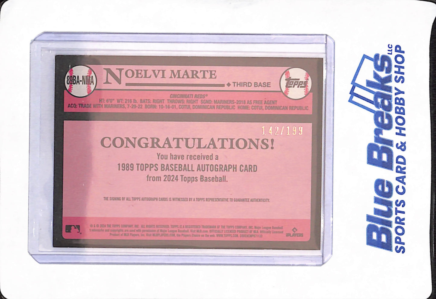 2024 Topps - Noelvi Marte - Baseball - Cincinnati Reds - # 89BA-NMA - 142/199 - 35th Anniversary - Rookie - Autographed