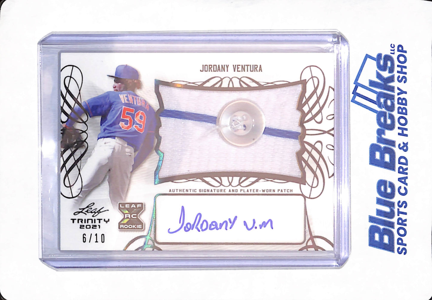2021 Leaf Trinity - Jordany Ventura - Baseball - New York Mets - 6/10 - Button Relic - Autographed