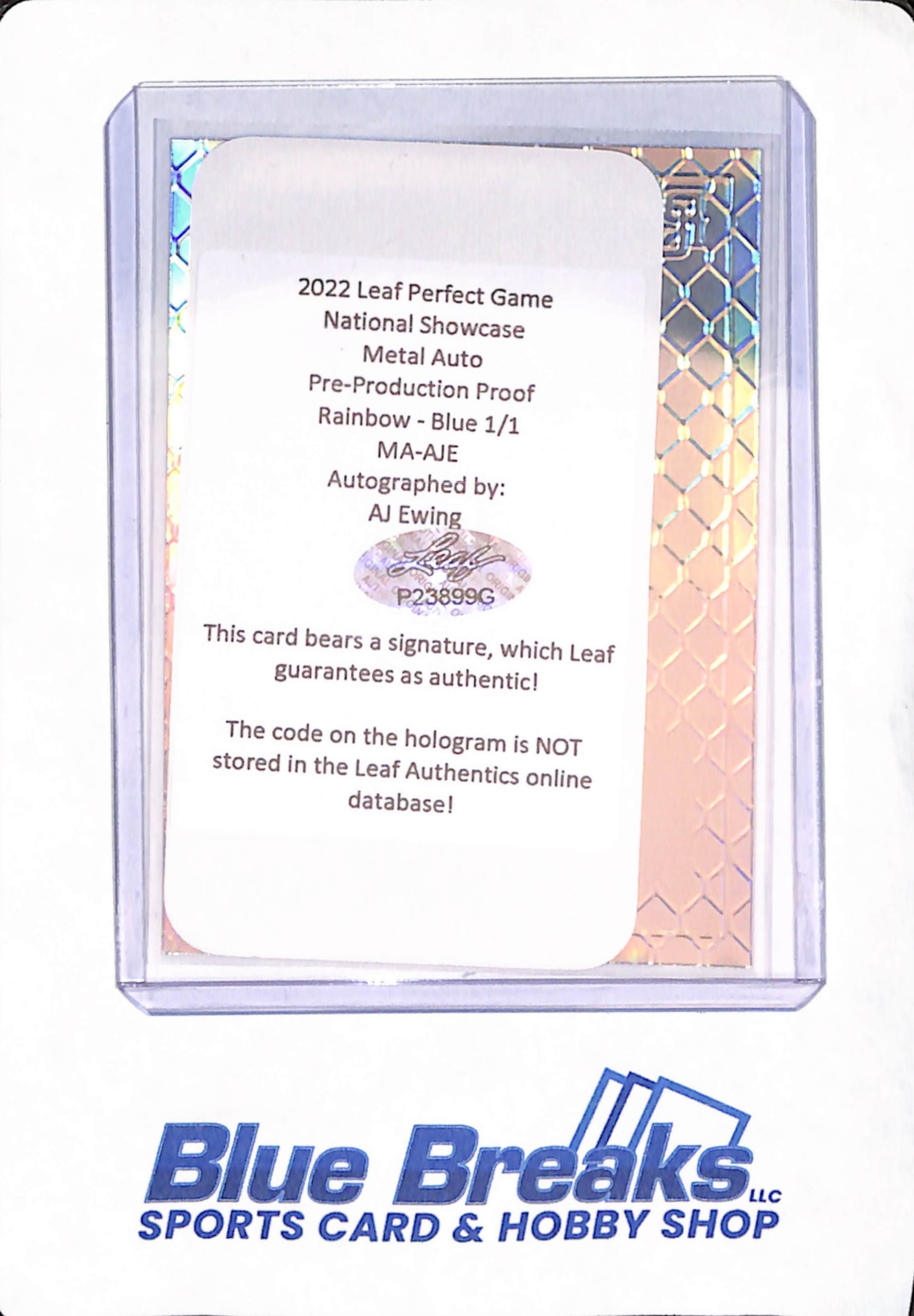 2022 Leaf Perfect Game - AJ Ewing - Baseball - New York Mets - 1/1 Autographed - Blue - Pre Production Proof