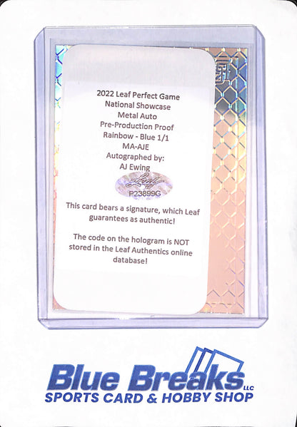 2022 Leaf Perfect Game - AJ Ewing - Baseball - New York Mets - 1/1 Autographed - Blue - Pre Production Proof