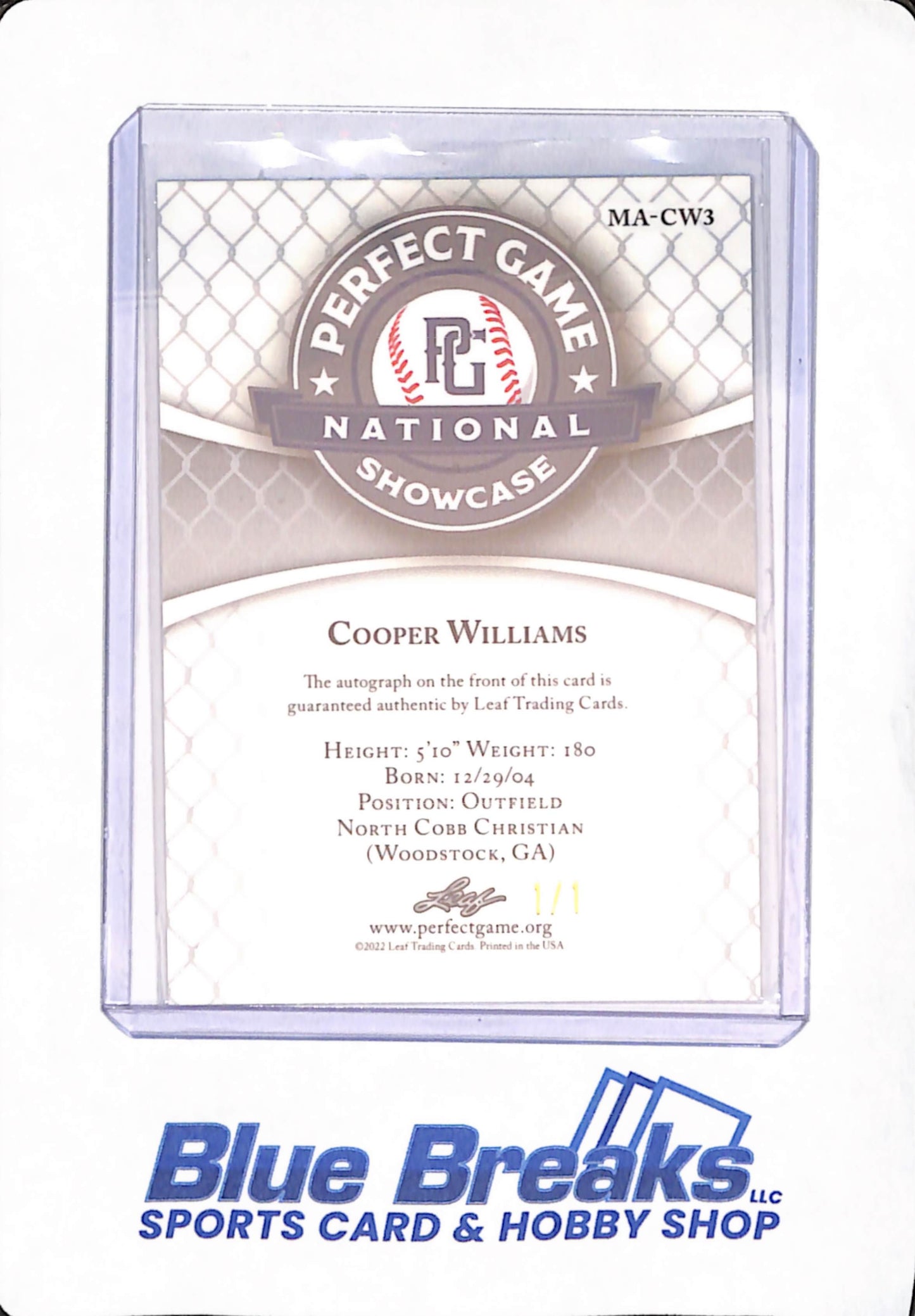 2022 Leaf Metal - Perfect Game - Cooper Williams - Baseball - LSU Athletics - Green - Autographed 1/1