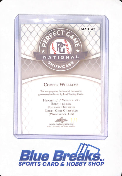 2022 Leaf Metal - Perfect Game - Cooper Williams - Baseball - LSU Athletics - Green - Autographed 1/1