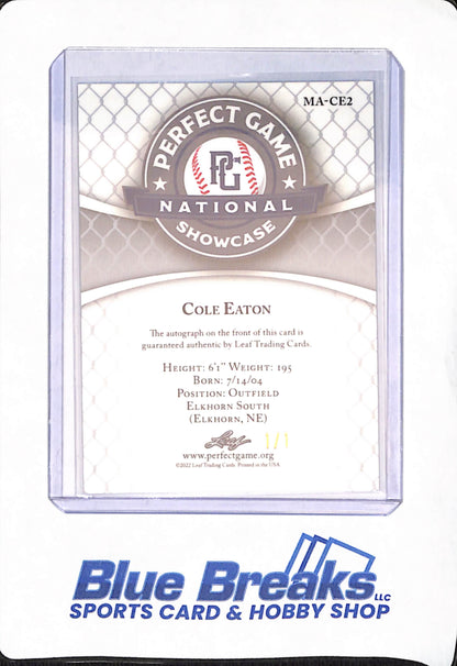 2022 Leaf Metal Perfect Game - Cole Eaton - Baseball - Blue 1/1 - Autographed