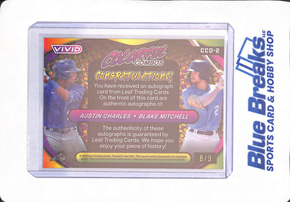 2023 Leaf Vivid - Austin Charles - Black Mitchell - Colorful Combos - Baseball - Kansas City Royals - 8/9 - Autographed