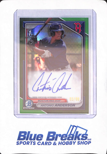 2024 Bowman Chrome - Antonio Anderson - Baseball - Boston Red Sox - # CPA-AAN - 1st Bowman - Autographed - Green - 83/99