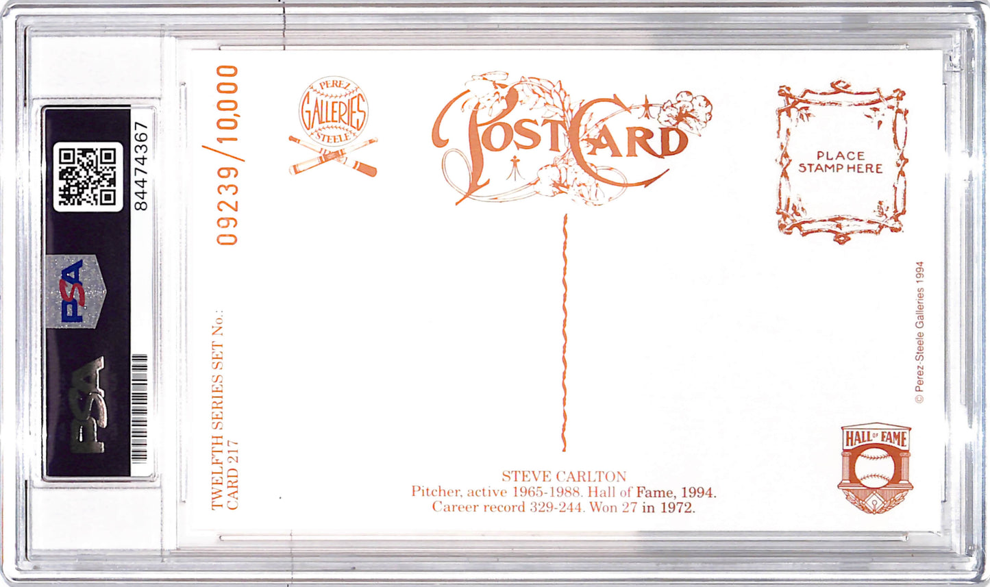 Perez-Steele HOF - Steve Carlton - PSA/DNA Certified - Auto Grade - Gem Mint 10 - Philadelphia Phillies - Baseball - 09239/10000 - #217