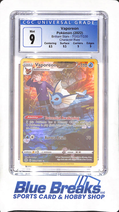 2022 Pokemon - Vaporeon - Brilliant Stars - Character Rare - CGC 9 - TG02/TG30