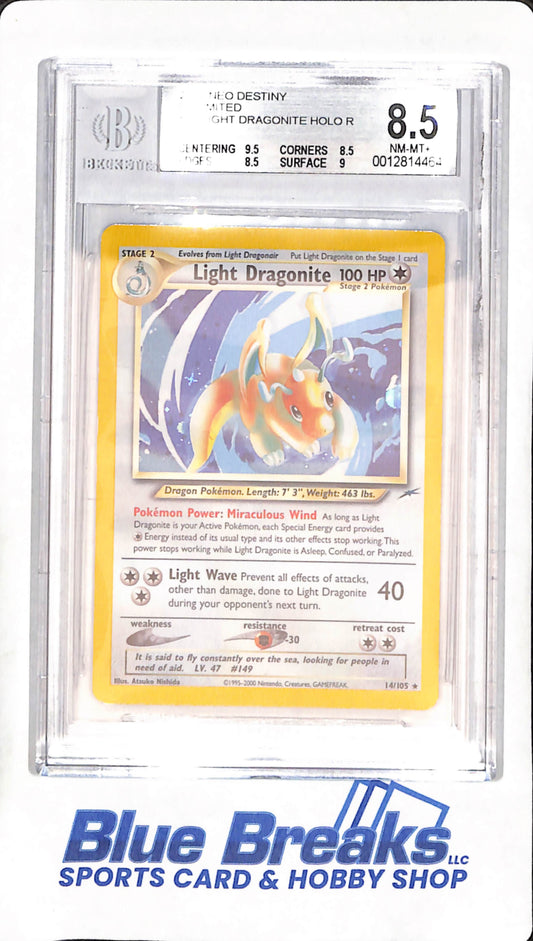 2002 Pokemon - Neo Destiny Unlimited Light Dragonite - Holo Rare - Beckett 8.5 - 14/105