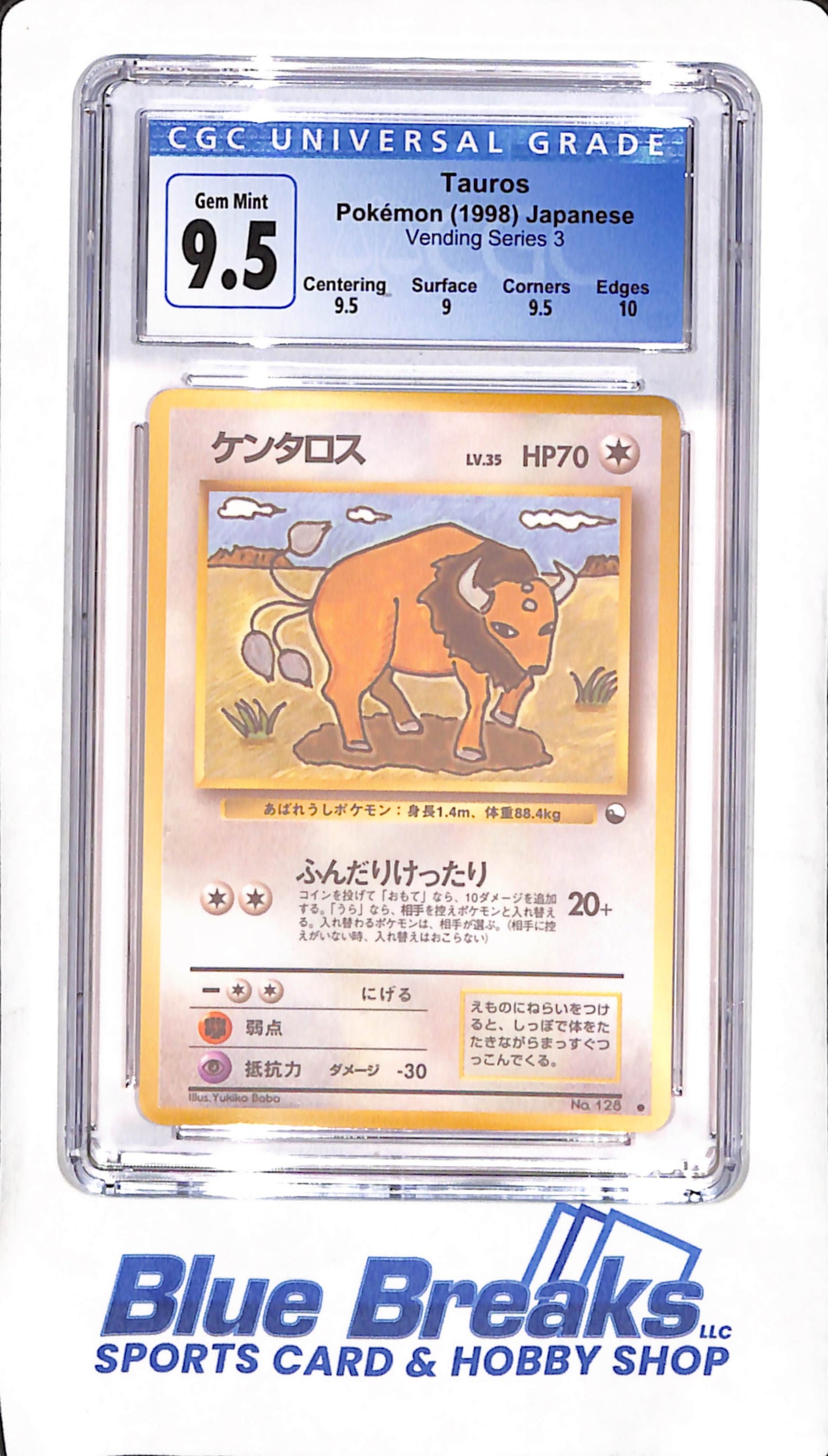 1998 Japanese Pokemon - Tauros - Vending Series 3 - CGC 9.5 - #128