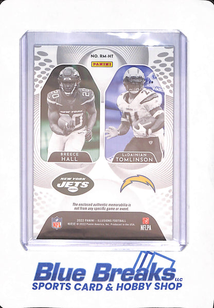 2022 Panini Illusions - Breece Hall - LaDainian Tomlinson - Football - New York Jets - Los Angeles Chargers - Dual Relic - 47/99 - #RM-HT
