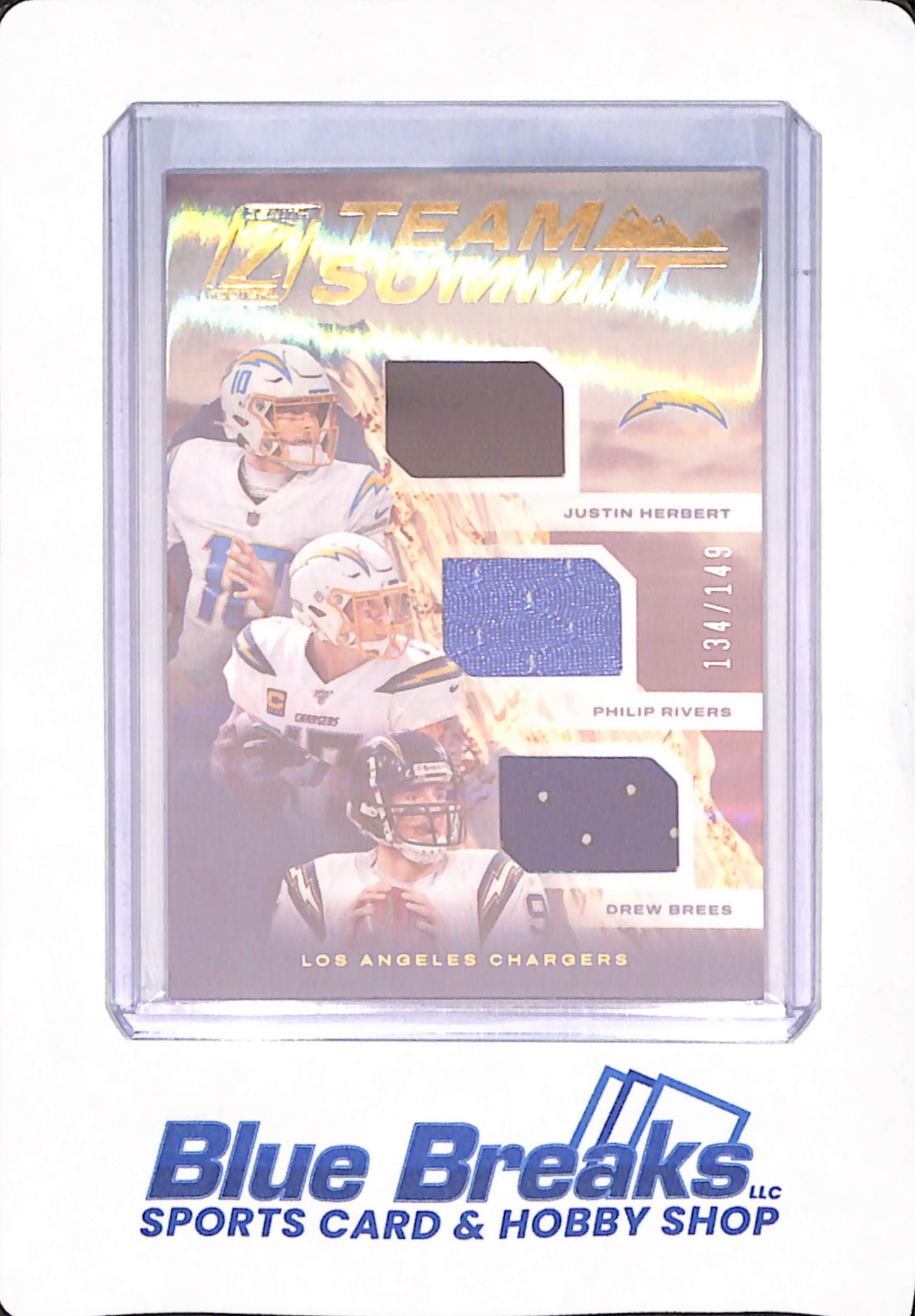 2021 Panini Zenith - Justin Herbert - Philip Rivers - Drew Brees - Football - Los Angeles Chargers - Team Summit - Triple Relic - 134/149 - #TS-SC