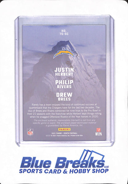 2021 Panini Zenith - Justin Herbert - Philip Rivers - Drew Brees - Football - Los Angeles Chargers - Team Summit - Triple Relic - 134/149 - #TS-SC