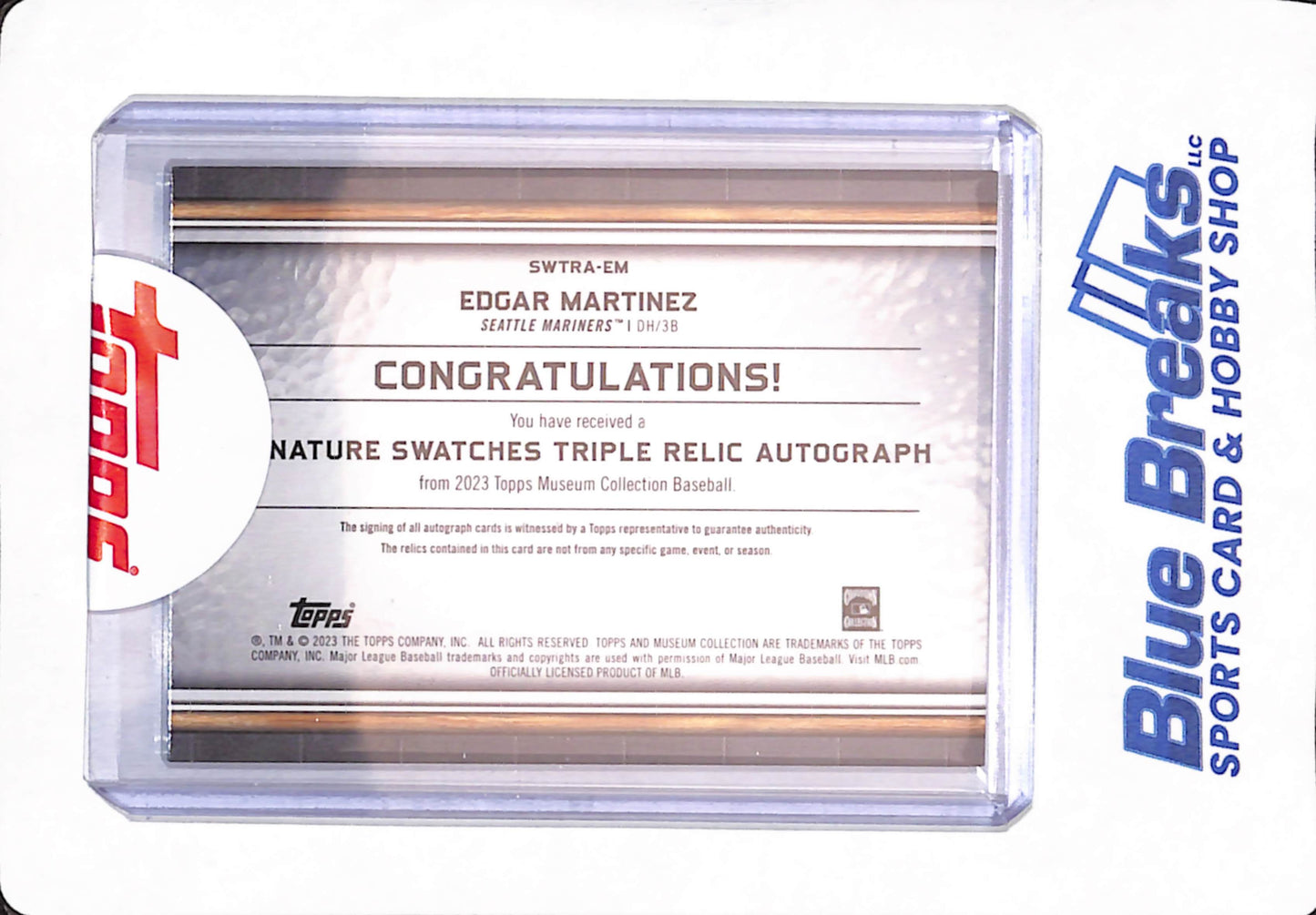 2023 Topps Museum Collection - Edgar Martinez - Baseball - Seattle Mariners - Autograph - Triple Relic - 3/99 - #SWTRA-EM