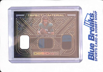 2022 Panini Obsidian - Trevor Lawrence - Football - Jacksonville Jaguars - Trifecta Material - Triple Relic - 13/25 - #TFM-TLR