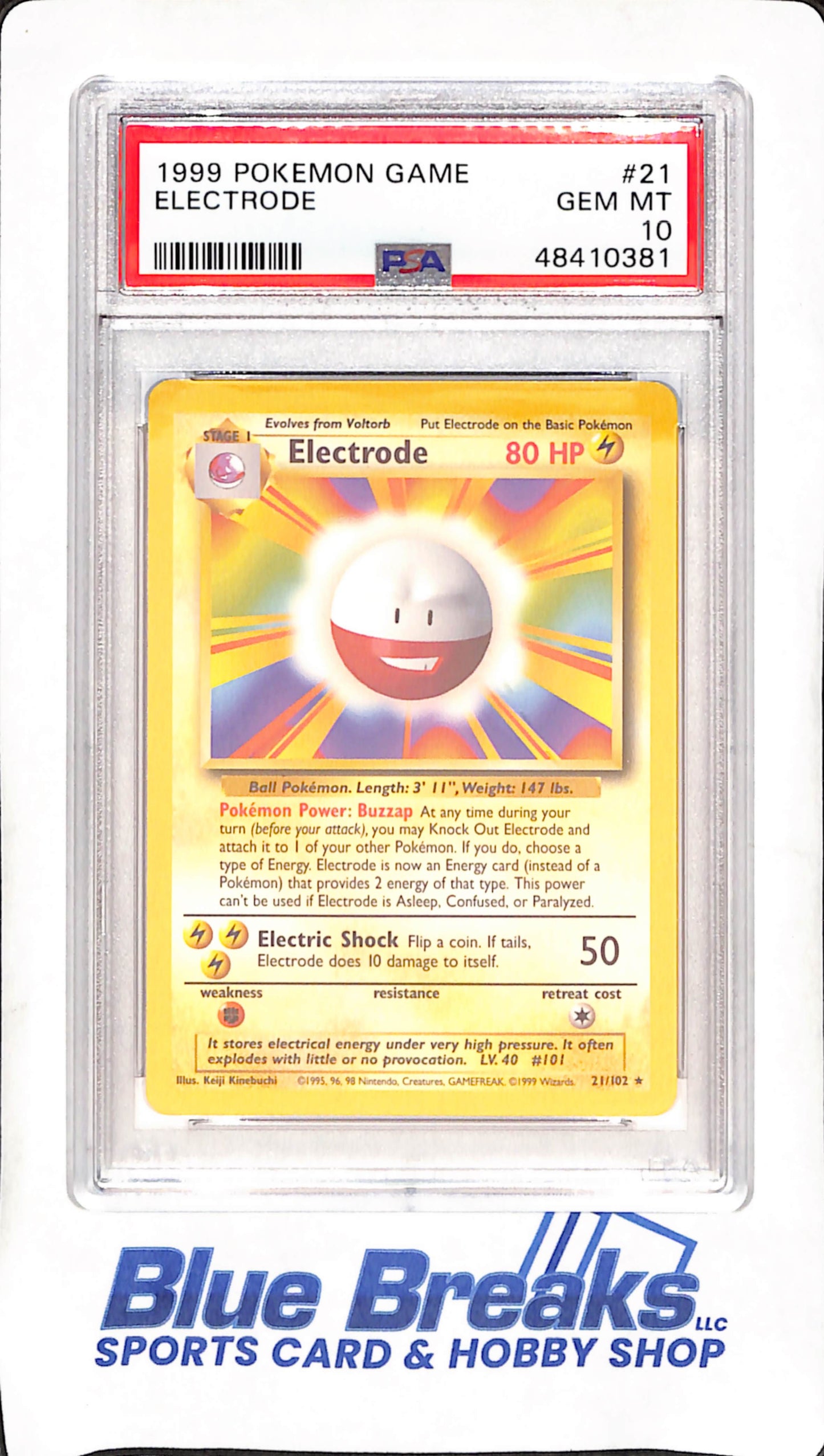 1999 Pokemon Game  - Electrode - PSA 10 - #21/102