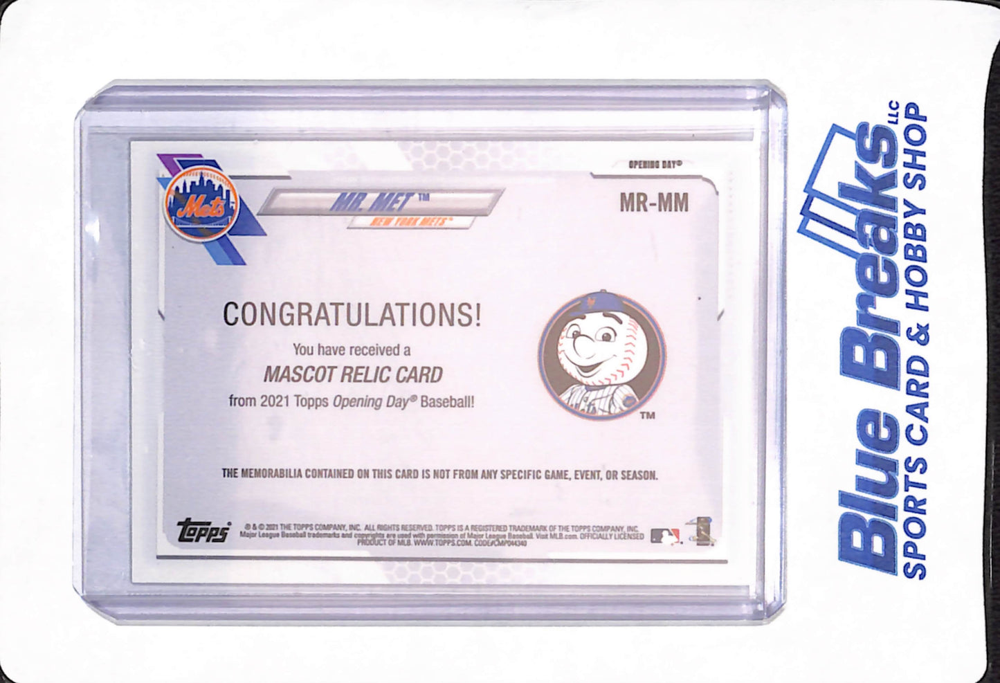 2021 Topps Opening Day - Mr. Met - Baseball - New York Mets - Relic - #MR-MM