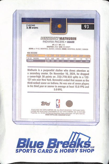 2025 Topps Chrome - Bennedict Mathurin - Blue Raywave - 125/150 - Indiana Pacers - Basketball - #93