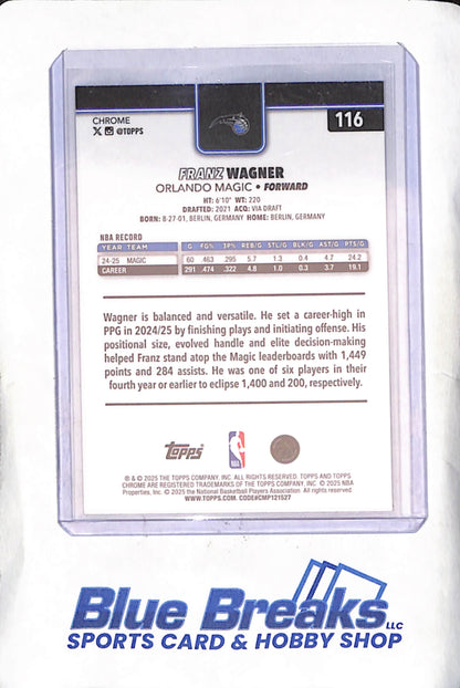 2025 Topps Chrome - Franz Wagner - Purple Chrome - 32/75 - Orlando Magic - Basketball - #116