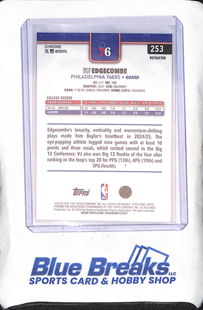 2025 Topps Chrome - VJ Edgecombe - RC Refractor -  Philadelphia 76ers - Basketball - #253