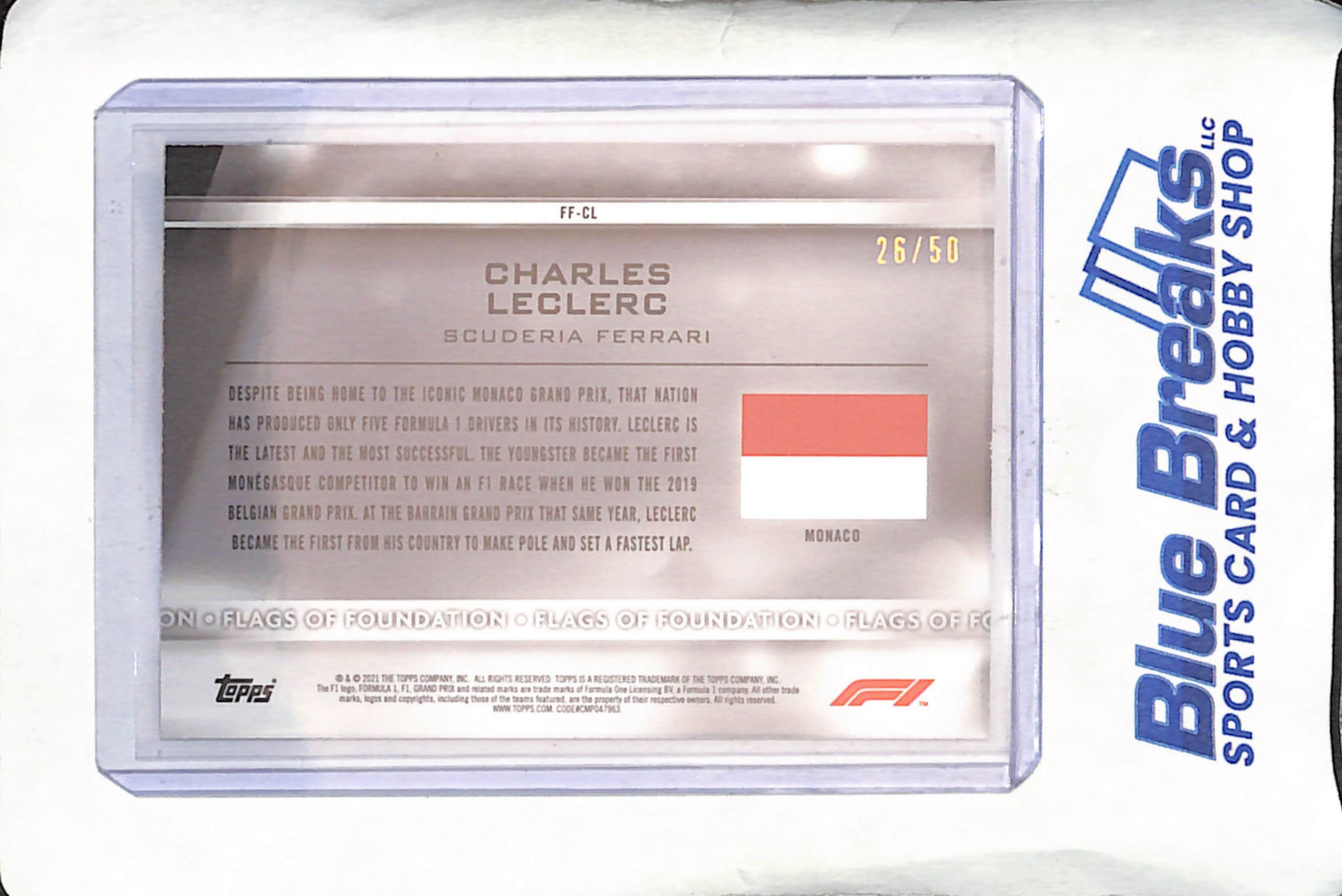 2021 Topps F1 - Charles LeClerc - Gold - 26/50 - Flags of Foundation - Scuderia Ferrari - Formula One  - #FF-CL
