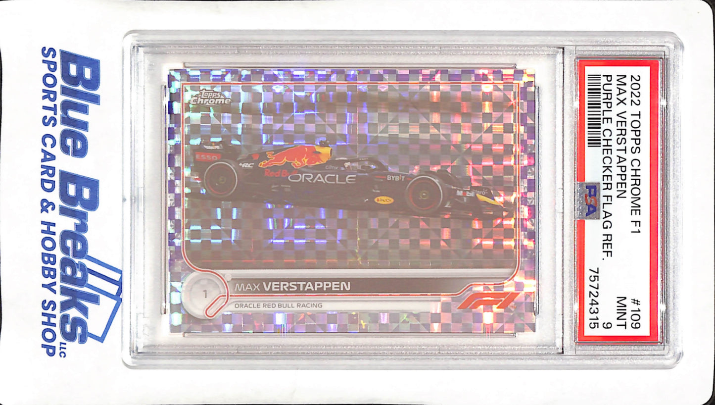 2022 Topps Chrome F1 - Max Verstappen - Purple Checker Flag Refractor - 39/199 - PSA 9 - Oracle Red Bull Racing - Formula One - #109