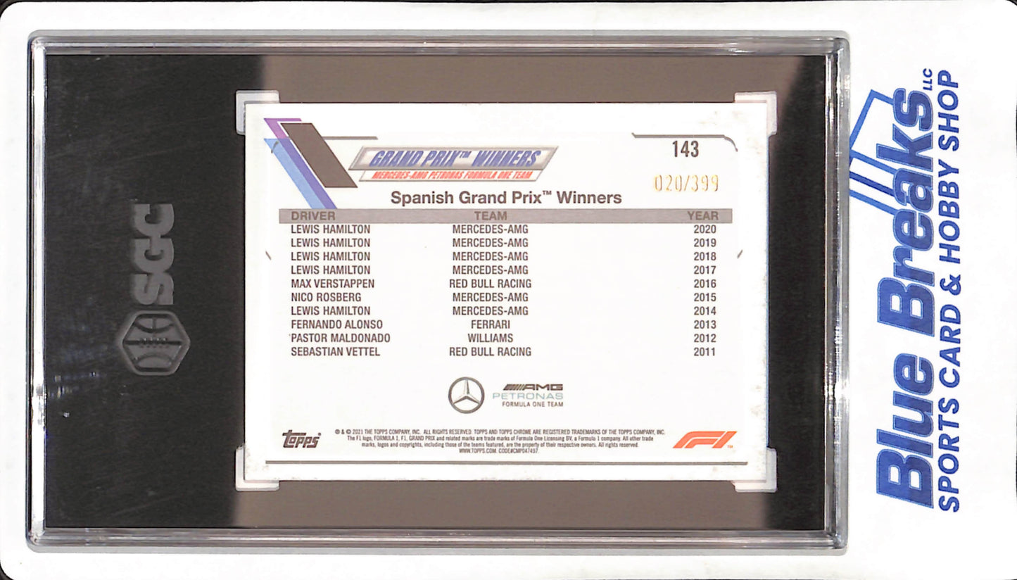 2021 Topps Chrome F1 - Lewis Hamilton - Purple Refractor - 20/399 - SGC 9 - AMG Petronas Formula One Team - Formula One - #143
