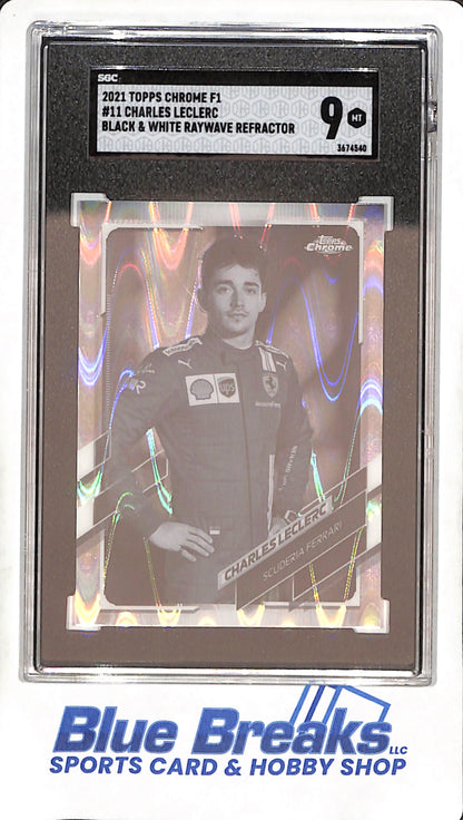 2021 Topps Chrome F1 - Charles LeClerc - Black & White Raywave Refractor - SGC 9 - Scuderia Ferrari - Formula One - #11