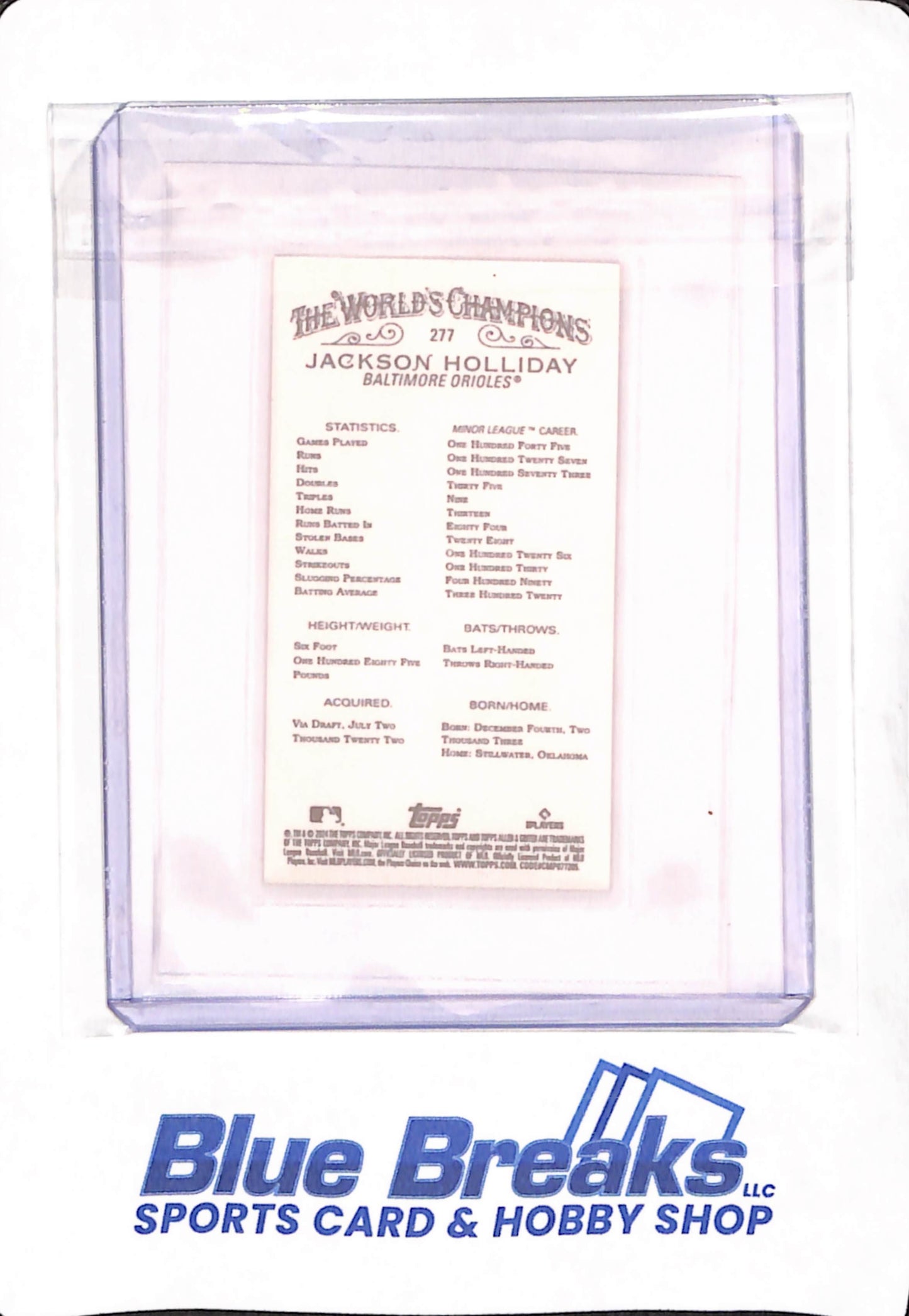 2024 Topps Allen & Ginter - Jackson Holliday - Baseball - Baltimore Orioles - Mini - Black Border - RC - #277