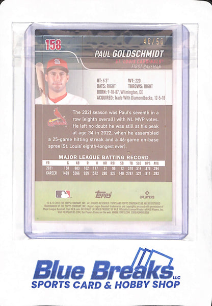 2022 Topps Stadium Club - Paul Goldschmidt - Baseball - St. Louis Cardinals - Blue - 46/50 - #158