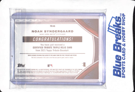 2021 Topps Tribute - Noah Syndergaard - Baseball - New York Mets - Triple Relic - Game Used - 17/50