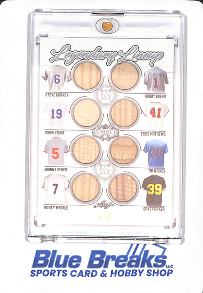 2021 Leaf Lumber - Legendary Lineup - Steve Garvey - Bobby Doerr - Robin Yount - Eddie Mathews - Johnny Bench - Tim Raines - Mickey Mantle - Dave Parker - Bat Relics - 1/2