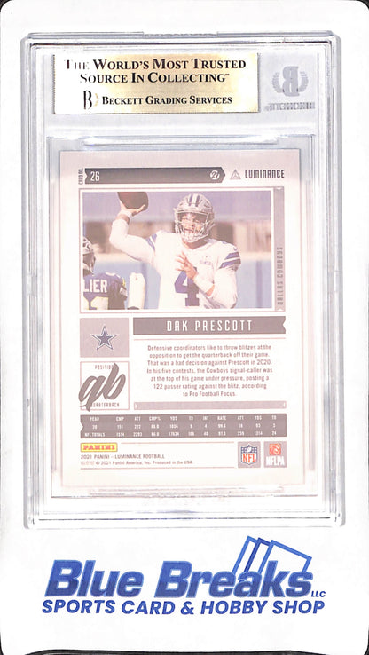 2021 Panini Luminance - Dak Prescott - Blue - 74/99 -Beckett 9.5 - Dallas Cowboys - Football - #26