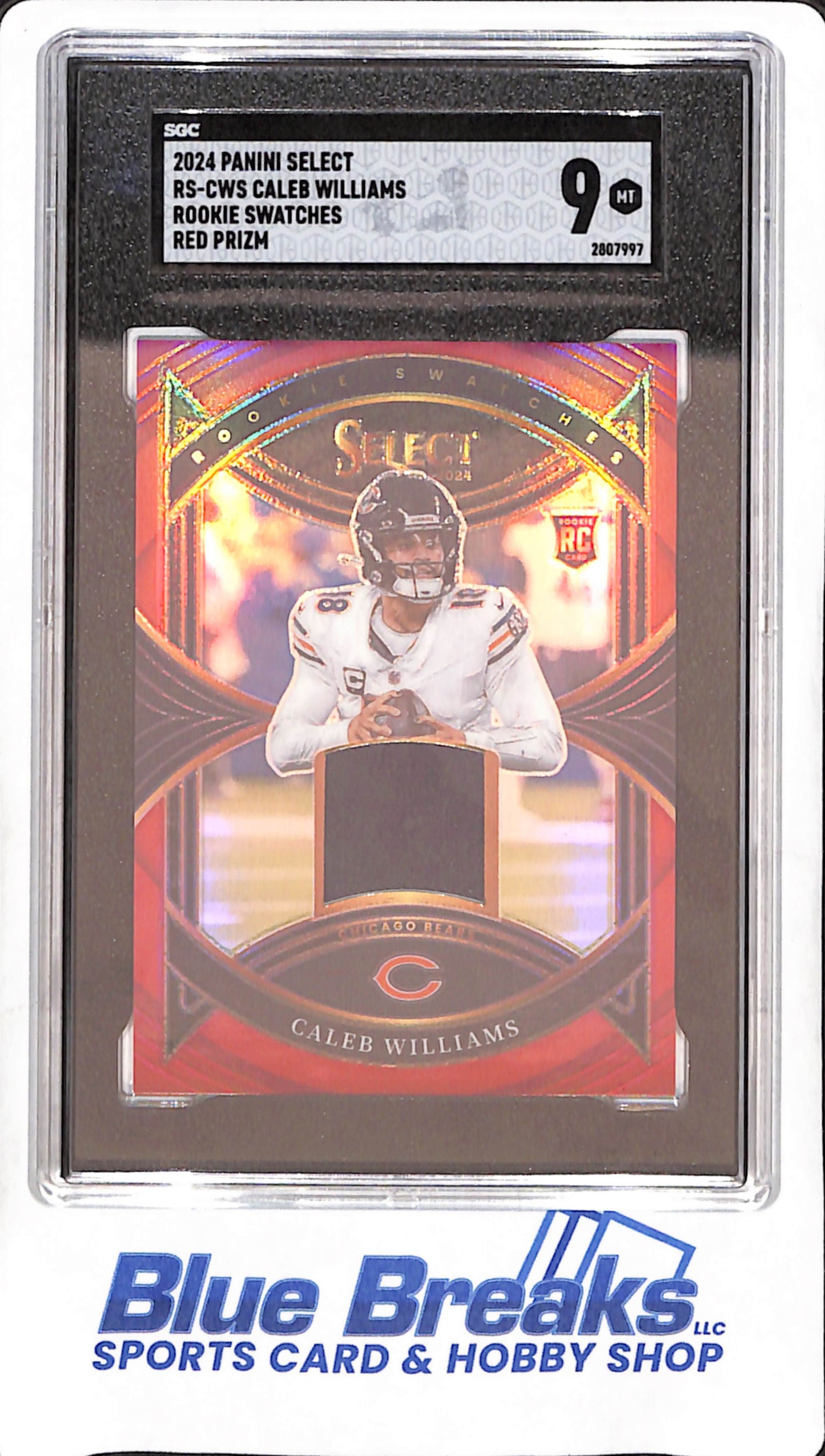2024 Panini Select - Caleb Williams - Rookie Swatch - Red Prizm - SGC 9 - Chicago Bears - Football - #RS-CWS