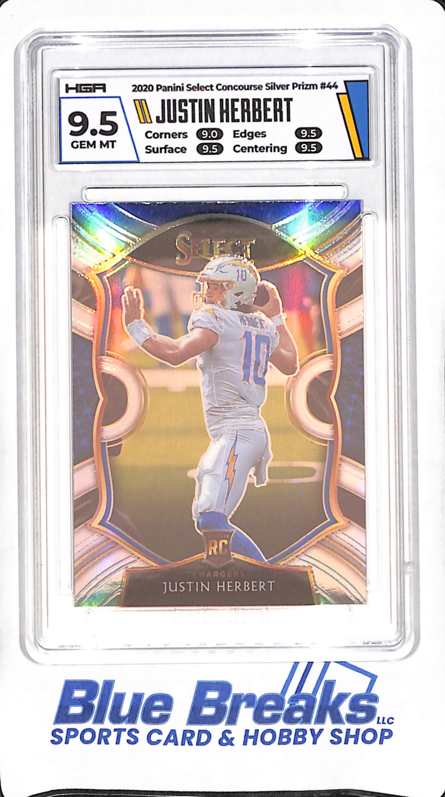2020 Panini Select - Justin Herbert - Concourse - Silver Prizm - HGA 9.5 - RC - Los Angeles Chargers - Football - #44