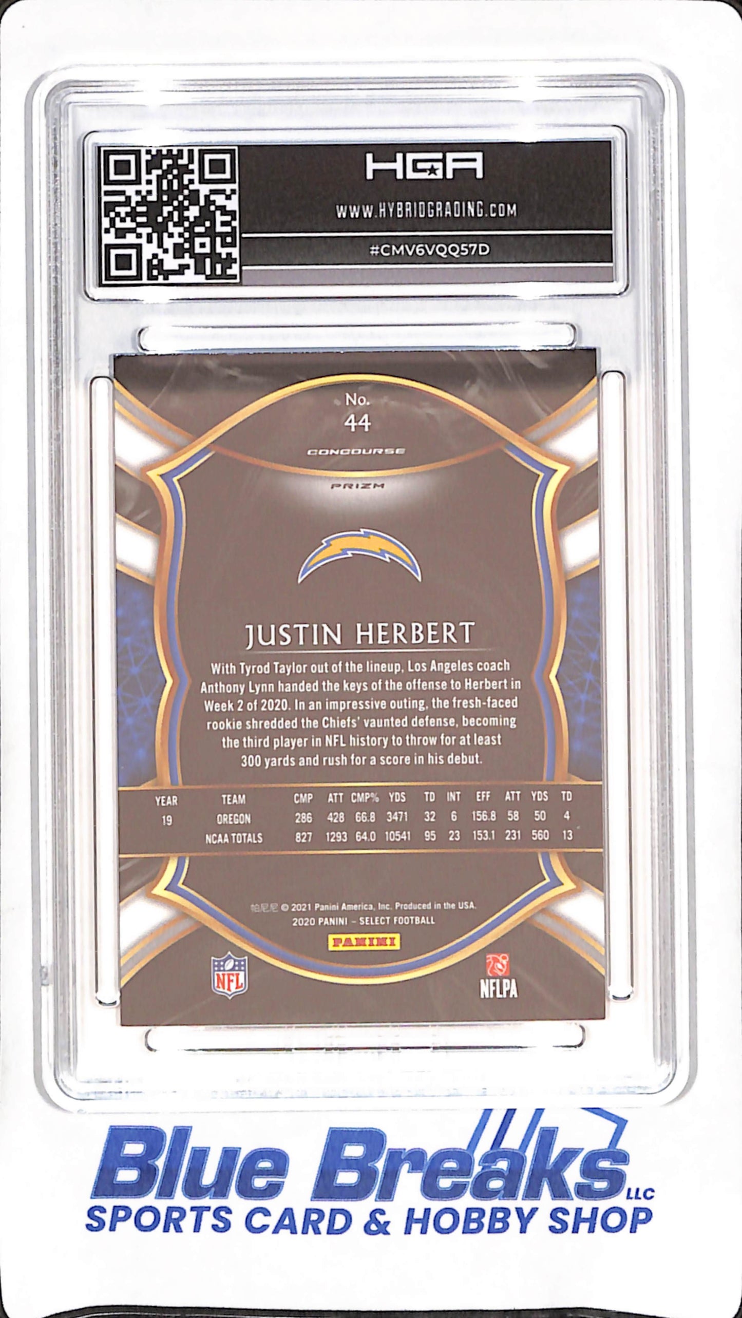 2020 Panini Select - Justin Herbert - Concourse - Silver Prizm - HGA 9.5 - RC - Los Angeles Chargers - Football - #44