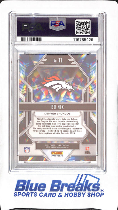 2024 Panini Prizm - Bo Nix - Green Wave Prizmatic - RC - PSA 8 - Denver Broncos - Football - #11