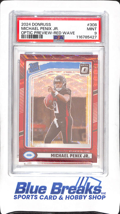 2024 Donruss - Michael Penix Jr - Optic Preview - Red Wave - Rated Rookie - PSA 9 - Atlanta Falcons - Football -  #308