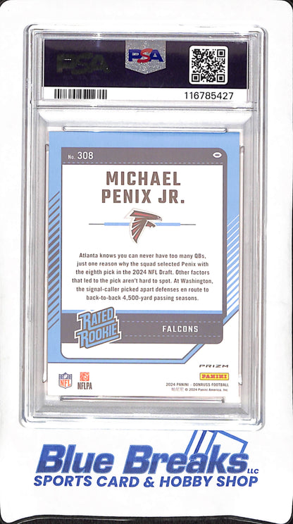 2024 Donruss - Michael Penix Jr - Optic Preview - Red Wave - Rated Rookie - PSA 9 - Atlanta Falcons - Football -  #308