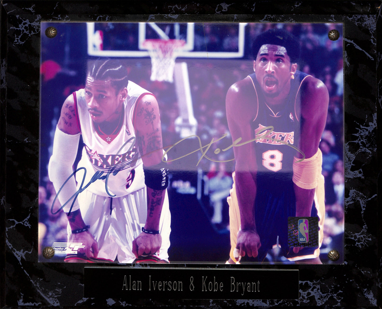 8 x 10 Signed Photograph - Alan Iverson - Kobe Bryant - Philadelphia 76ers - Los Angeles Lakers - Dual Autograph - NBA Authentication