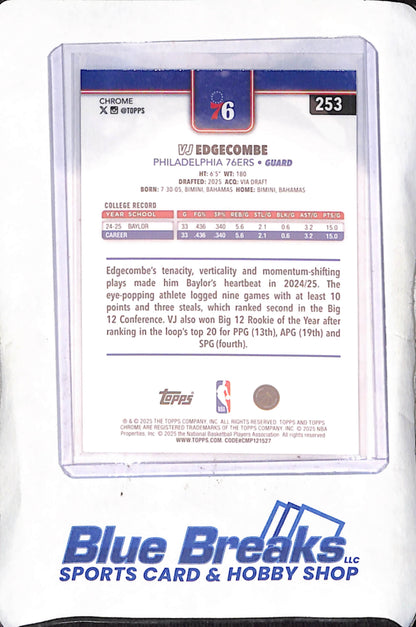 2025 Topps Chrome - VJ Edgecombe - RayWave Refractor - RC - Philadelphia 76ers - Basketball - #253