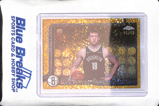 2025 Topps Chrome - Danny Wolf - Gold Speckle - Image Variation - RC - 6/50 - Brooklyn Nets - Basketball - #277