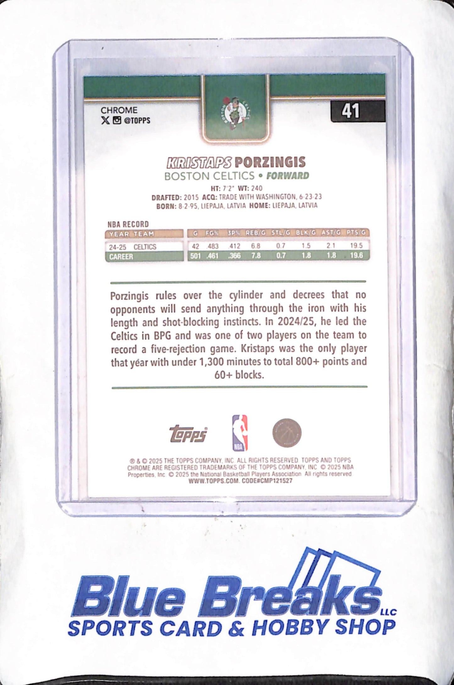 2025 Topps Chrome - Kristaps Porzingis - Teal RayWave - 192/199 - Boston Celtics - Basketball - #41