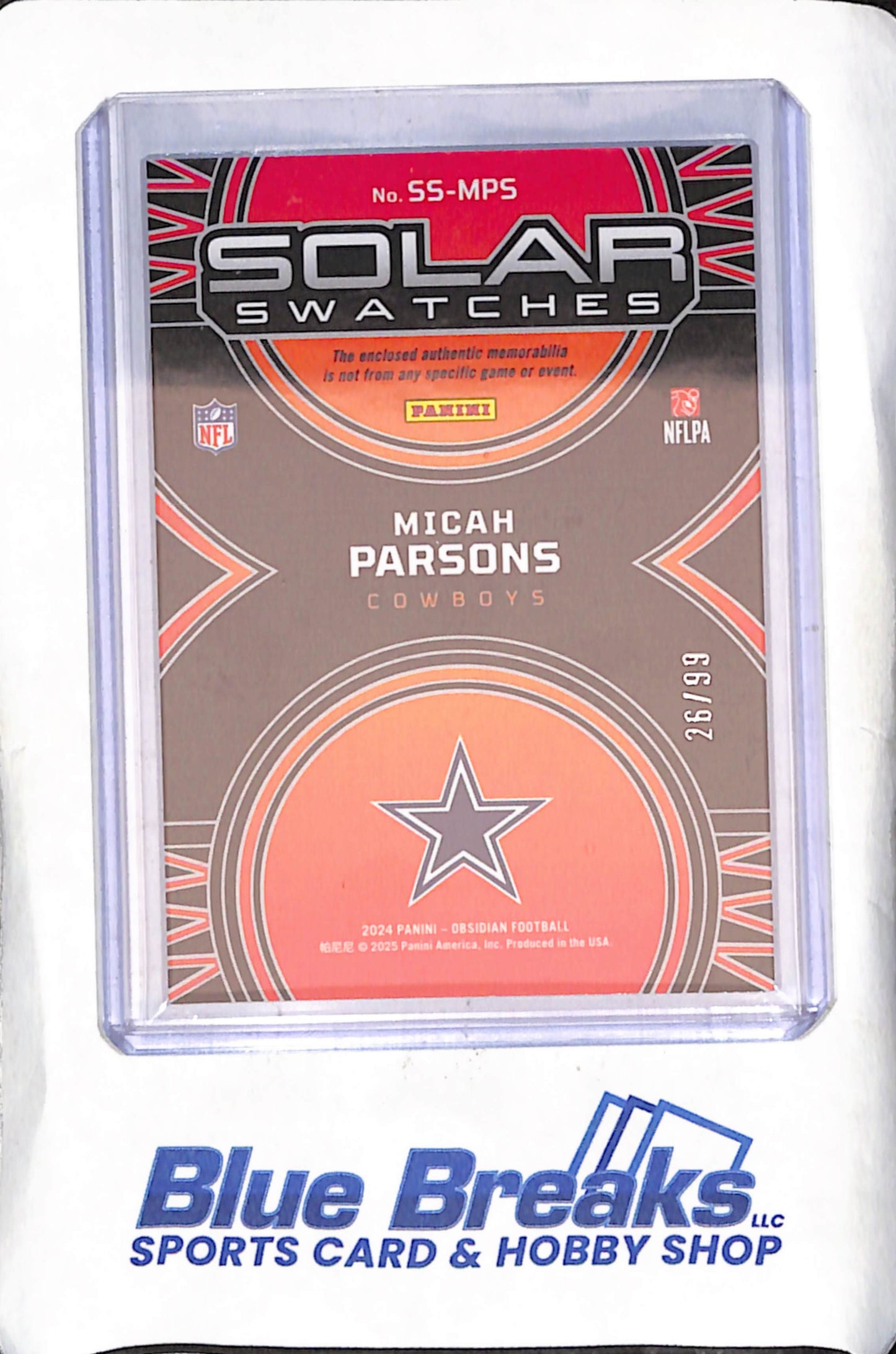 2024 Panini Obsidian - Micah Parsons - Solar Swatches - Relic - 26/99 - Dallas Cowboys - Football - #SS-MPS