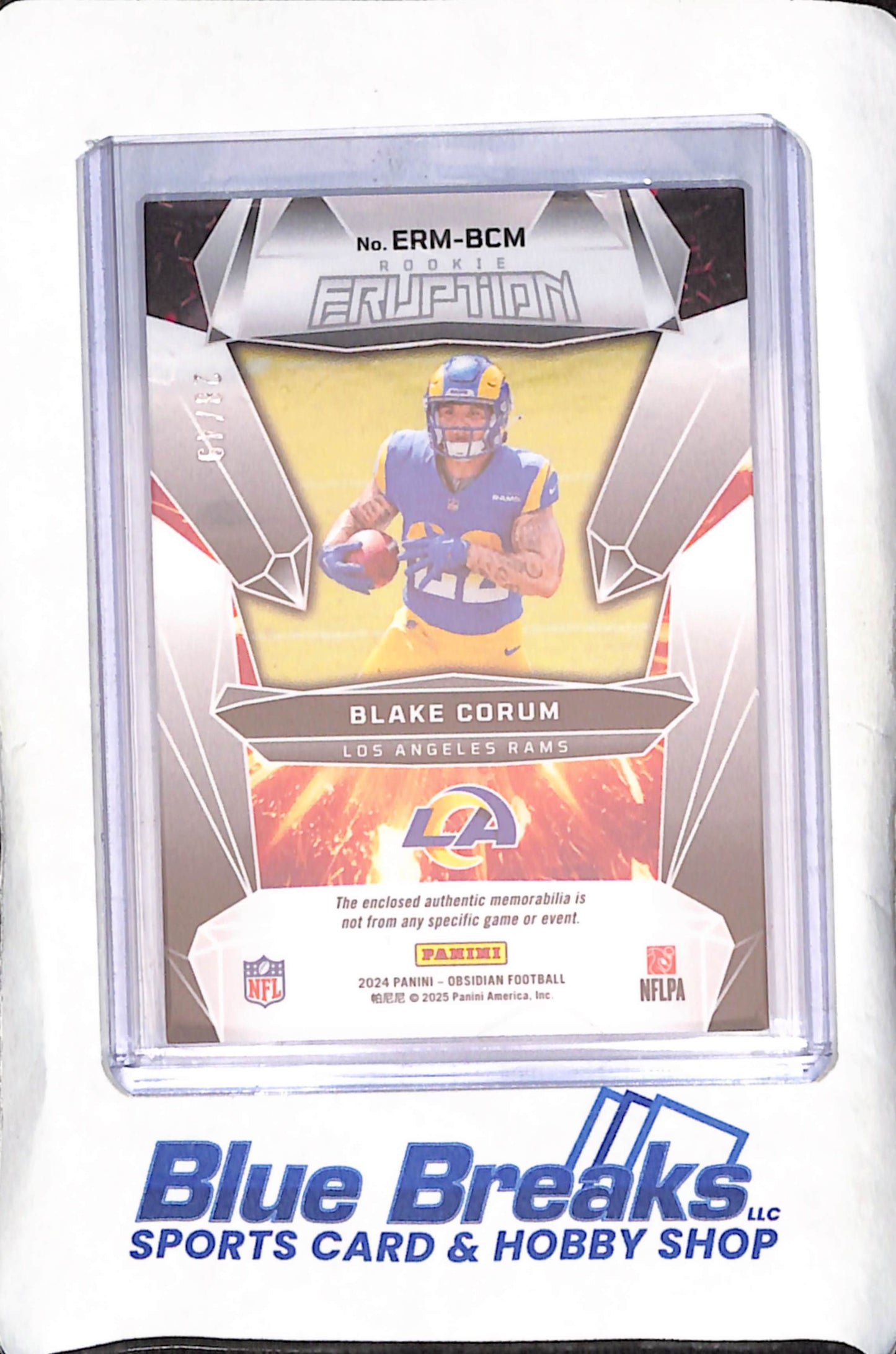 2024 Panini Obsidian - Blake Corum - Rookie Eruption - Patch - 28/49 - Los Angeles Rams - Football - #ERM-BCM