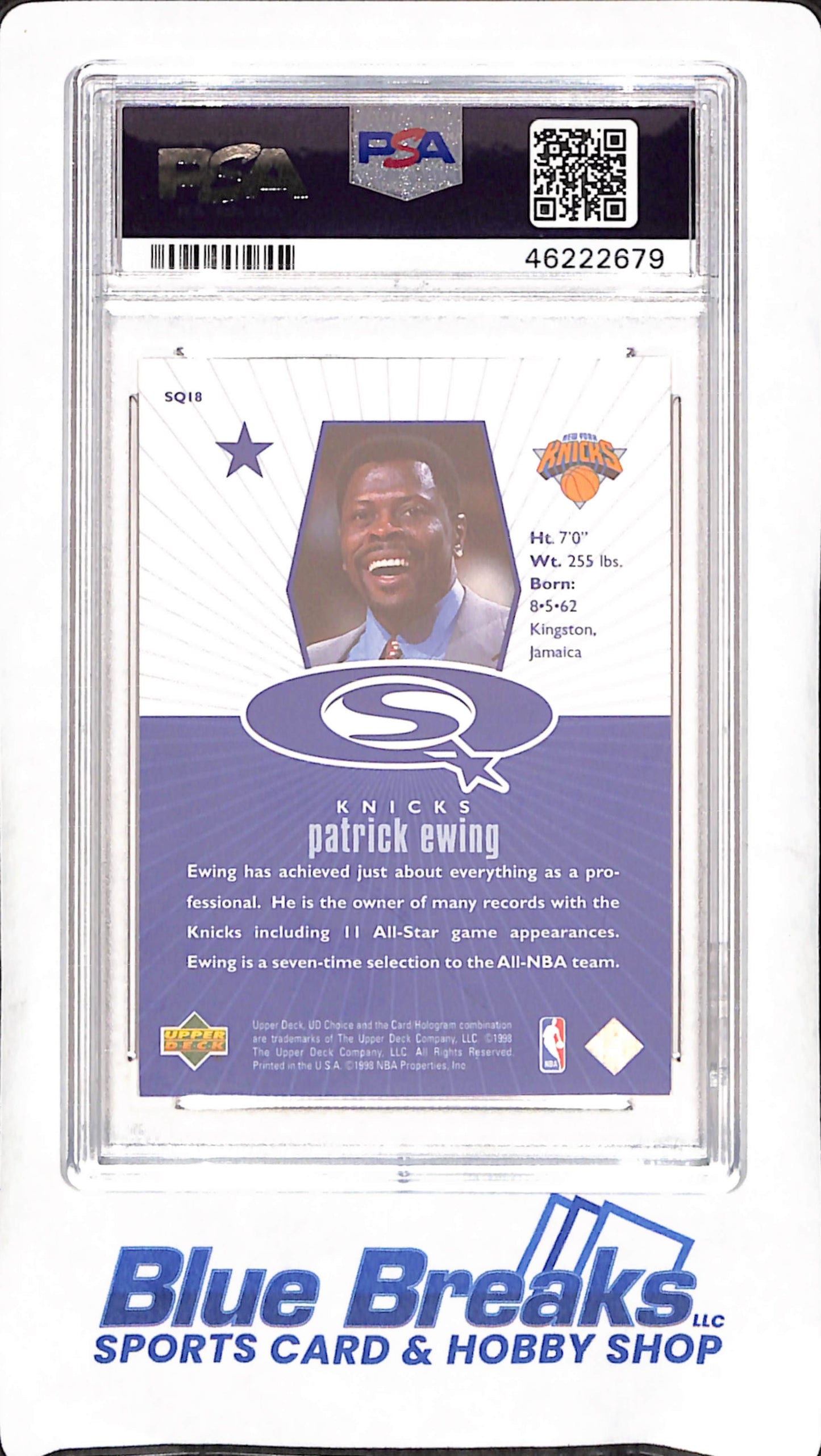 1998 Upper Deck Choice - Patrick Ewing - Stardust - Blue - PSA 9 - New York Knicks - Basketball - #SQ18
